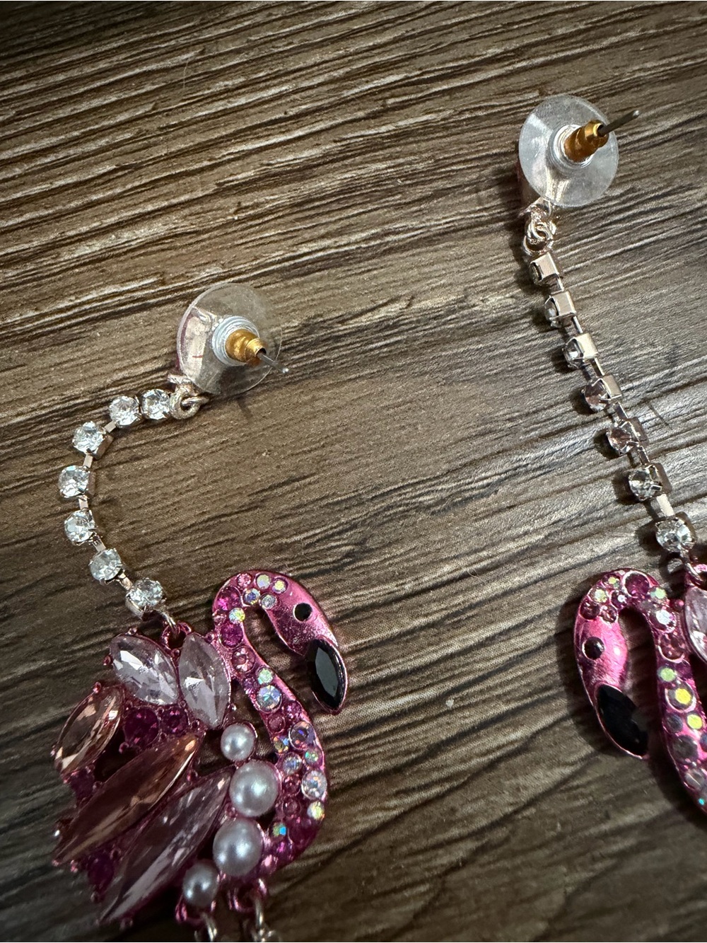 Betsy Johnson-Pink Crystal Flamingo Drop Earrings - Picture 5 of 7